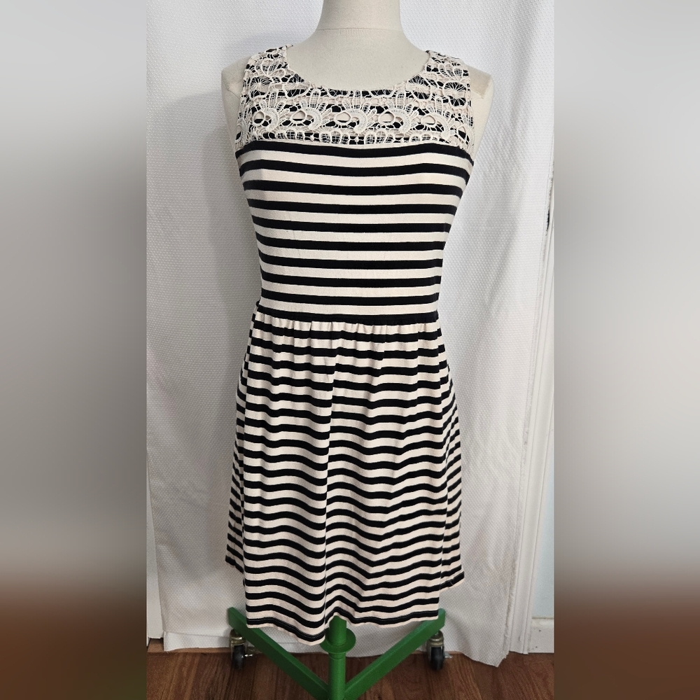 LOFT Black and Cream Colored Dress